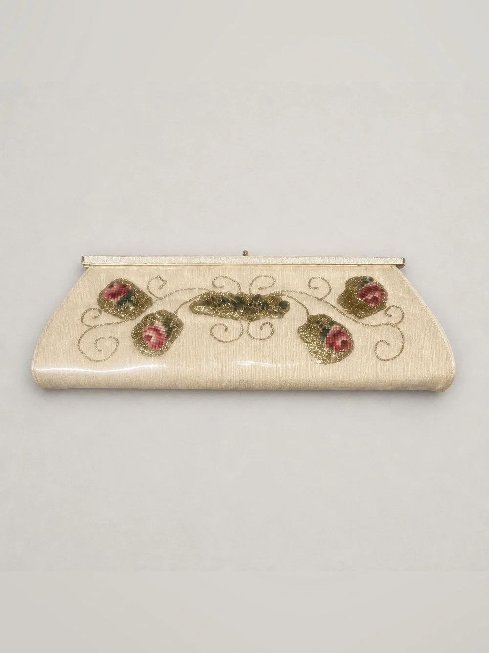 Vintage Fabrique Fabric Floral Ivory Evening Clutch